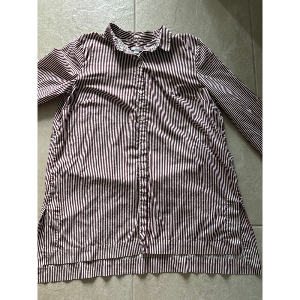 J Jill button Down Tunic Women XLT Burgundy White Stripe Career Classic Preppy - Picture 3 of 8